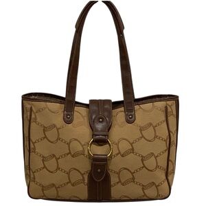 Chaps Vintage Signature Brown & Tan Large Tote Shoulder Bag - EC